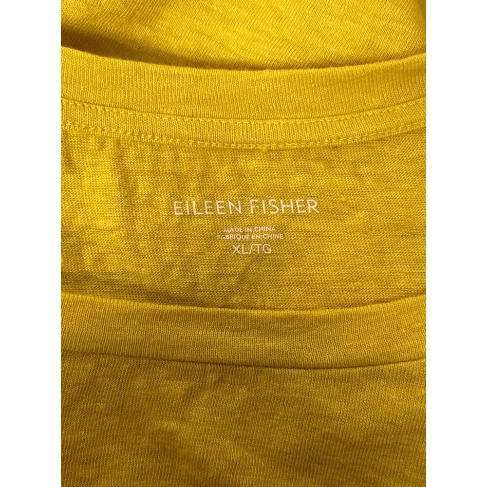 Eileen Fisher Top XL Womens Yellow Organic Linen Short Sleeve